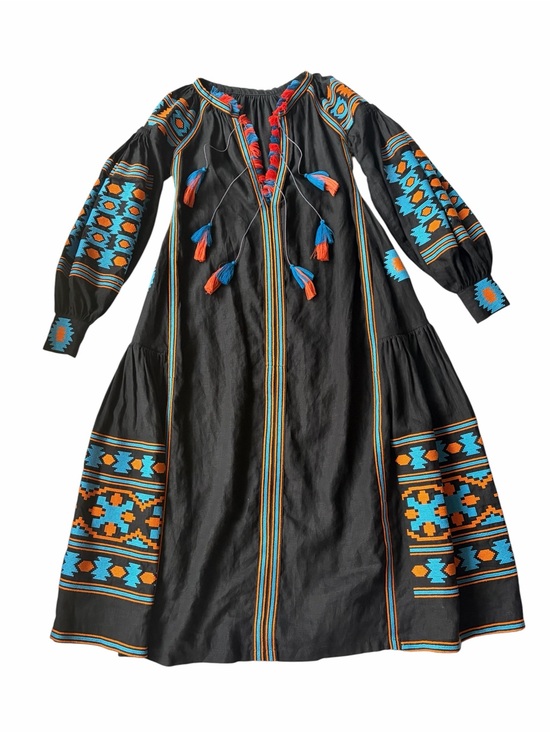 The Unbranded Brand Dresses & Skirts - 100% Linen Vyshyvanka Embroidered Tassel Gown Dress